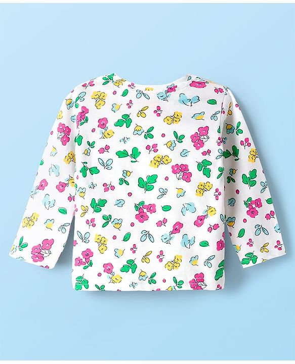 Babyhug Cotton Knit Full Sleeves Co-ords Night Suit With Floral Print - White