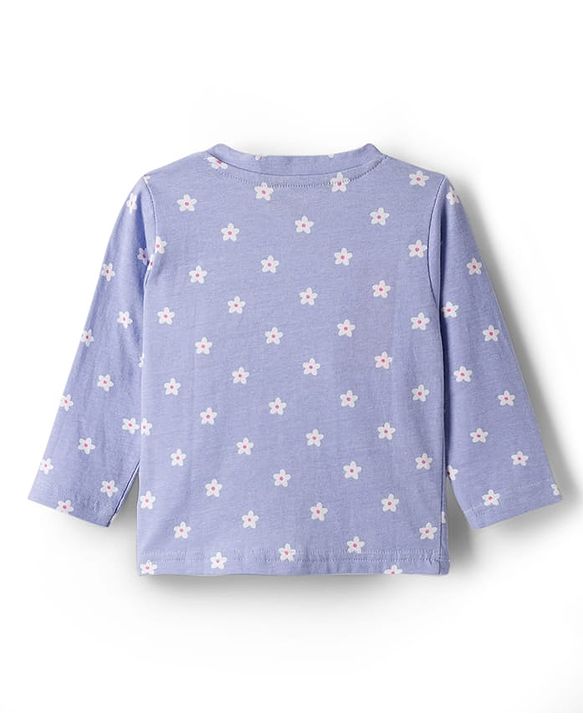 Babyhug Cotton Knit Full Sleeves Co-ords Night Suit With Floral Print - Lavender