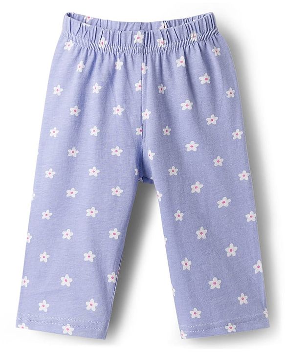 Babyhug Cotton Knit Full Sleeves Co-ords Night Suit With Floral Print - Lavender