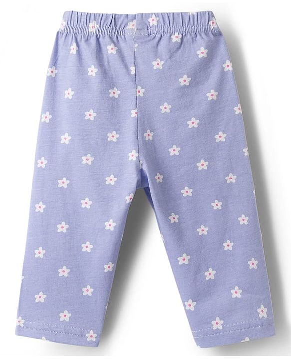 Babyhug Cotton Knit Full Sleeves Co-ords Night Suit With Floral Print - Lavender