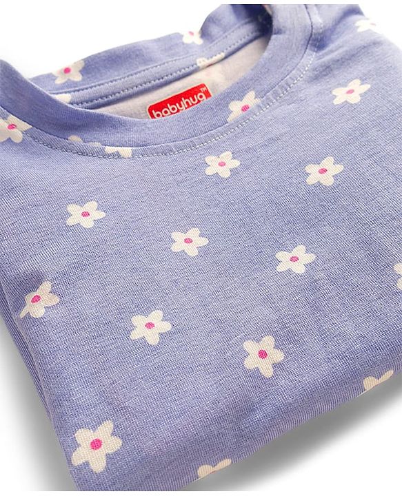 Babyhug Cotton Knit Full Sleeves Co-ords Night Suit With Floral Print - Lavender