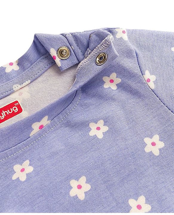 Babyhug Cotton Knit Full Sleeves Co-ords Night Suit With Floral Print - Lavender