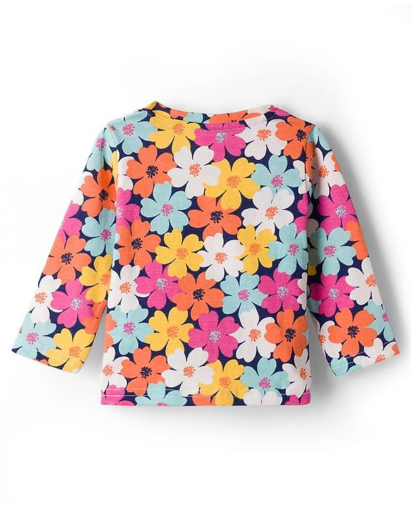 Babyhug Cotton Knit Full Sleeves Co-ords Night Suit With Floral Print - Multicolour