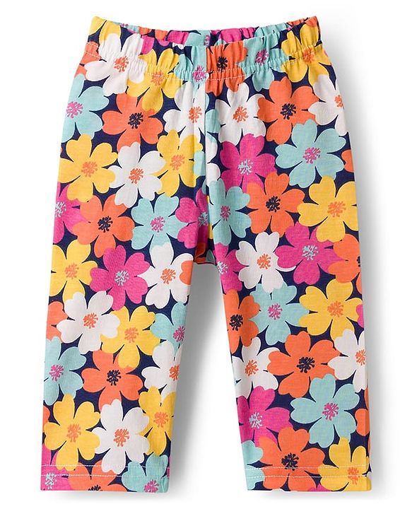 Babyhug Cotton Knit Full Sleeves Co-ords Night Suit With Floral Print - Multicolour