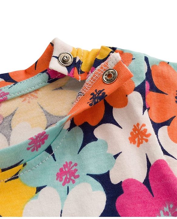 Babyhug Cotton Knit Full Sleeves Co-ords Night Suit With Floral Print - Multicolour