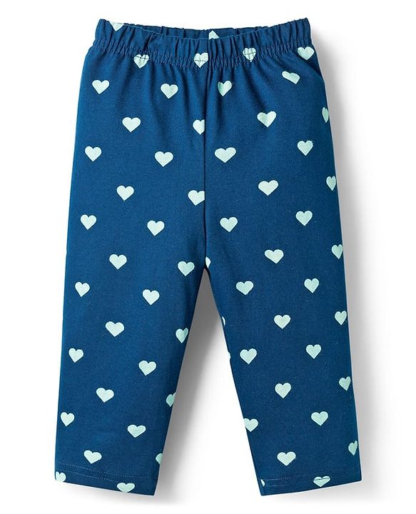 Babyhug Cotton Knit Full Sleeves T-Shirt & Pyjama Co-ord Night Suit With Heart Print - Blue