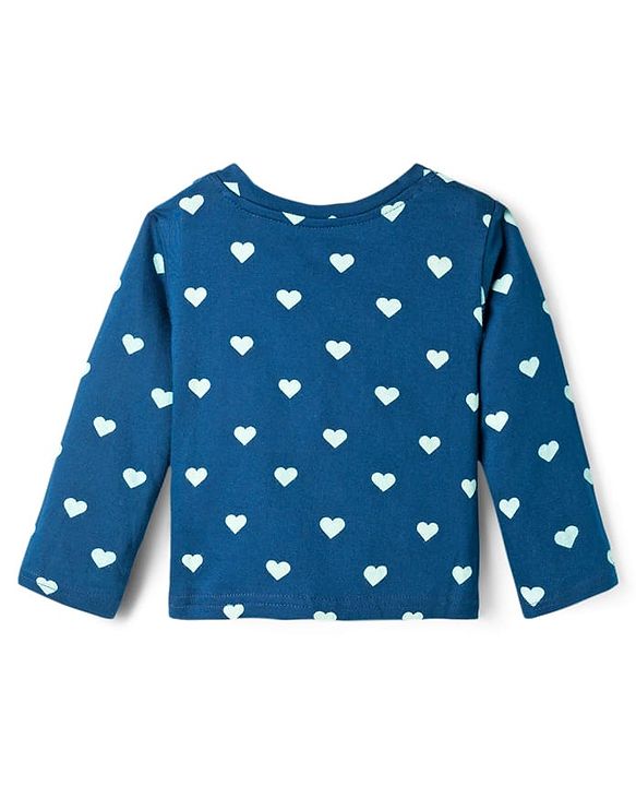 Babyhug Cotton Knit Full Sleeves T-Shirt & Pyjama Co-ord Night Suit With Heart Print - Blue
