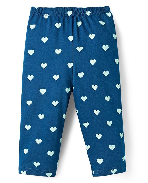 Babyhug Cotton Knit Full Sleeves T-Shirt & Pyjama Co-ord Night Suit With Heart Print - Blue