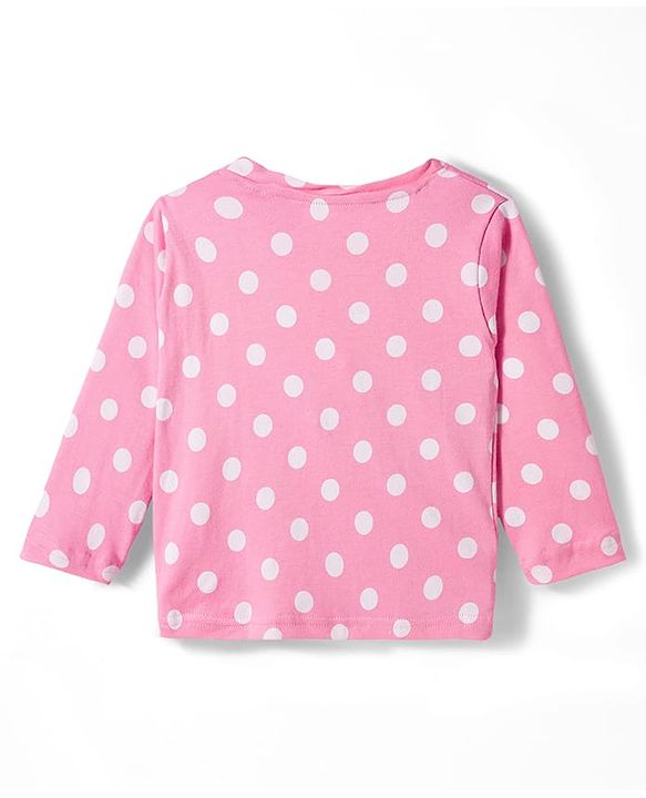 Babyhug Cotton Knit Full Sleeves T-Shirt & Pyjama Co-ord Night Suit With Polka Dot Print - Pink