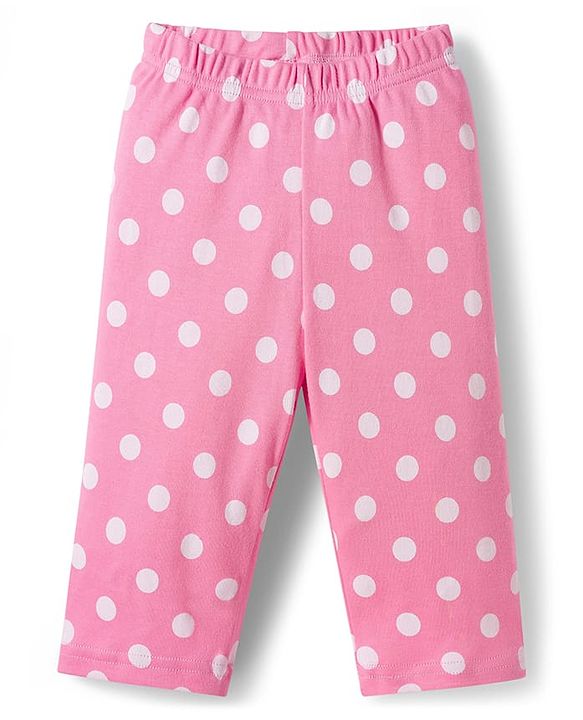 Babyhug Cotton Knit Full Sleeves T-Shirt & Pyjama Co-ord Night Suit With Polka Dot Print - Pink