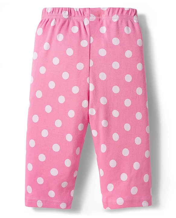 Babyhug Cotton Knit Full Sleeves T-Shirt & Pyjama Co-ord Night Suit With Polka Dot Print - Pink