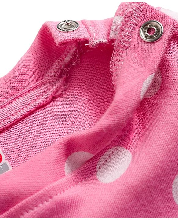 Babyhug Cotton Knit Full Sleeves T-Shirt & Pyjama Co-ord Night Suit With Polka Dot Print - Pink