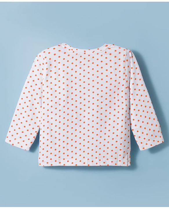 Babyhug Cotton Knit Full Sleeves T-Shirt & Pyjama Co-ord Night Suit With Polka Dot Print - White
