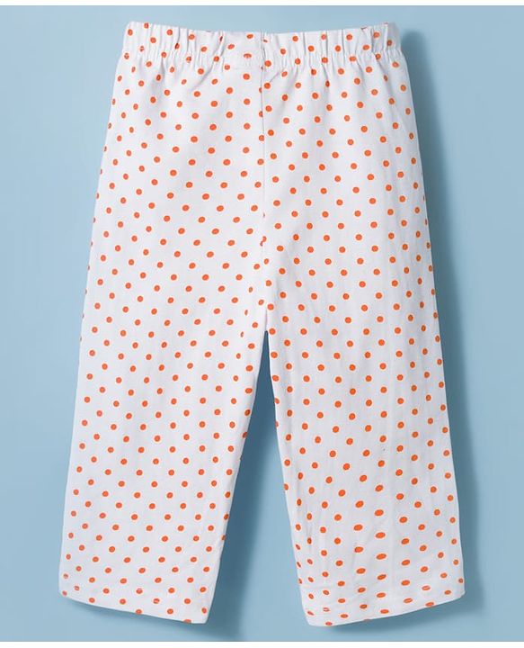 Babyhug Cotton Knit Full Sleeves T-Shirt & Pyjama Co-ord Night Suit With Polka Dot Print - White