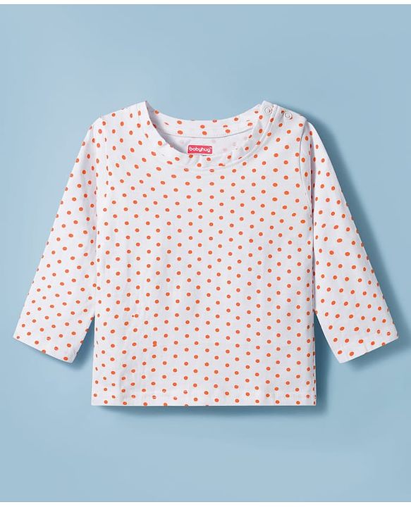 Babyhug Cotton Knit Full Sleeves T-Shirt & Pyjama Co-ord Night Suit With Polka Dot Print - White