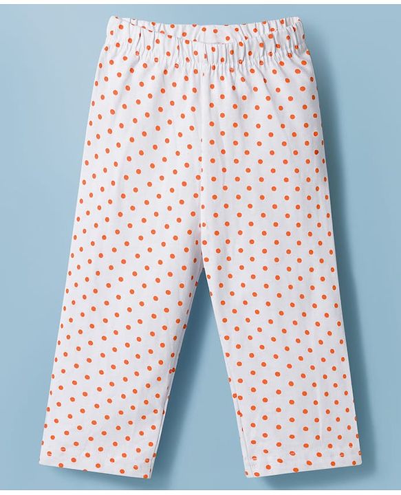 Babyhug Cotton Knit Full Sleeves T-Shirt & Pyjama Co-ord Night Suit With Polka Dot Print - White