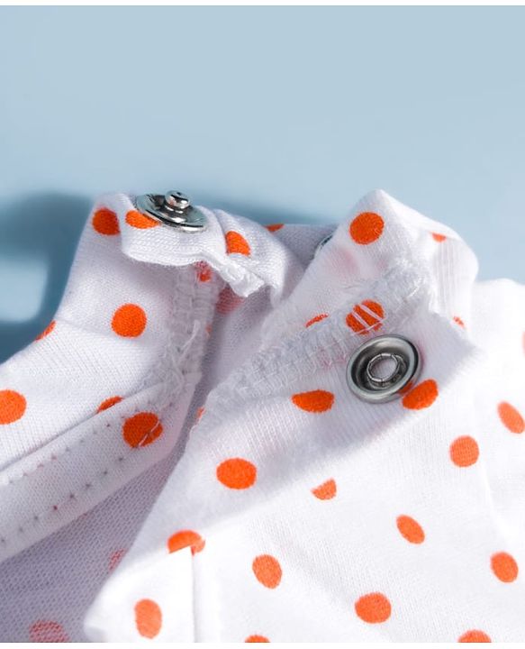 Babyhug Cotton Knit Full Sleeves T-Shirt & Pyjama Co-ord Night Suit With Polka Dot Print - White