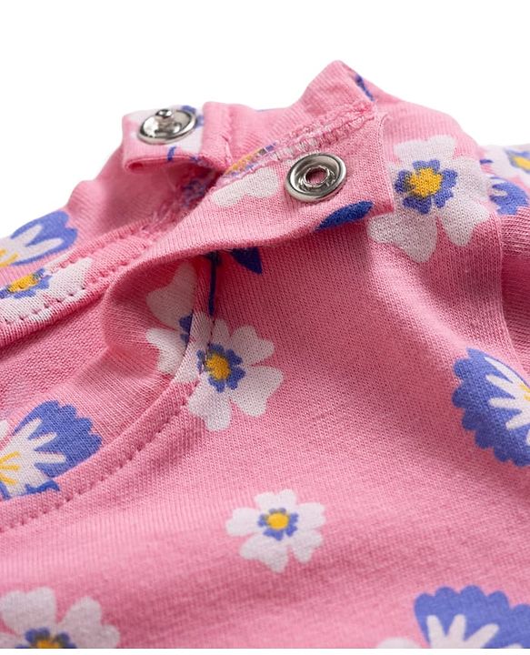 Babyhug Cotton Knit Full Sleeves T-Shirt & Pyjama Co-ord Night Suit With Floral Print - Pink