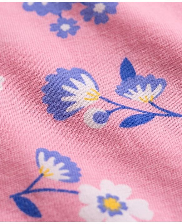 Babyhug Cotton Knit Full Sleeves T-Shirt & Pyjama Co-ord Night Suit With Floral Print - Pink