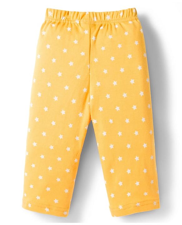 Babyhug Cotton Knit Full Sleeves T-Shirt & Pyjama Co-ord Night Suit With Star Print - Yellow