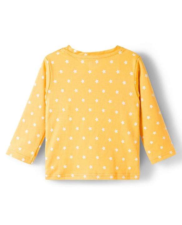 Babyhug Cotton Knit Full Sleeves T-Shirt & Pyjama Co-ord Night Suit With Star Print - Yellow