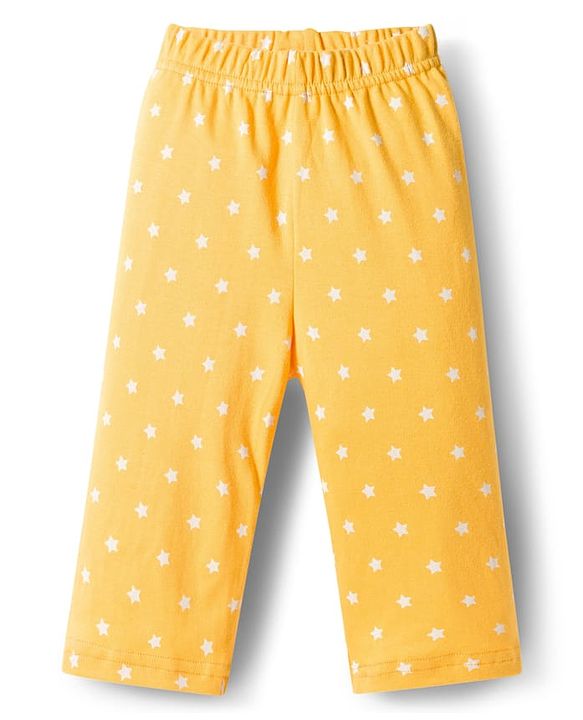 Babyhug Cotton Knit Full Sleeves T-Shirt & Pyjama Co-ord Night Suit With Star Print - Yellow