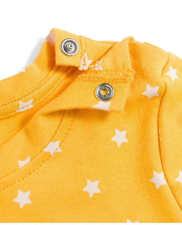 Babyhug Cotton Knit Full Sleeves T-Shirt & Pyjama Co-ord Night Suit With Star Print - Yellow