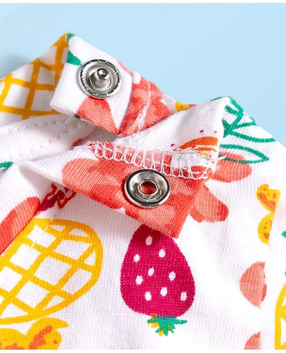 Babyhug Cotton Knit Full Sleeves T-Shirt & Pyjama Co-ord Night Suit With Floral & Fruit Print - White