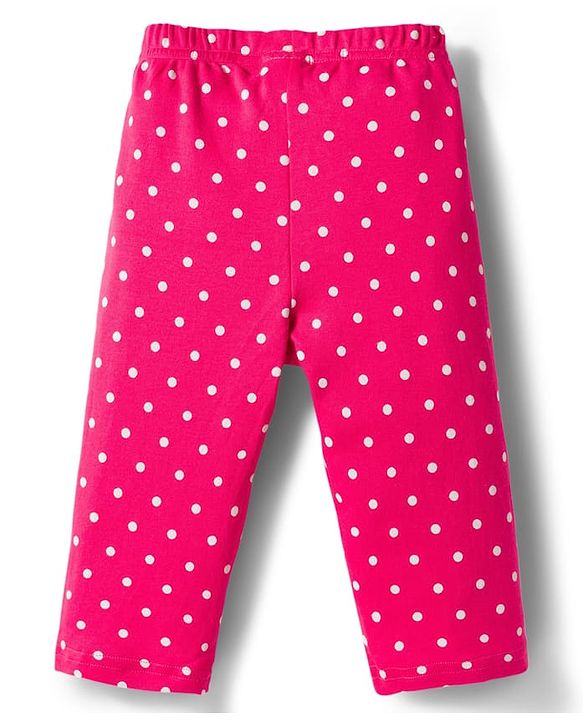 Babyhug Cotton Knit Full Sleeves T-Shirt & Pyjama Co-ord Night Suit With Polka Dot Print - Red