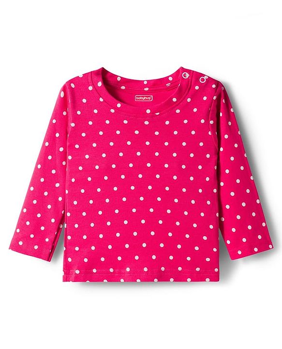 Babyhug Cotton Knit Full Sleeves T-Shirt & Pyjama Co-ord Night Suit With Polka Dot Print - Red