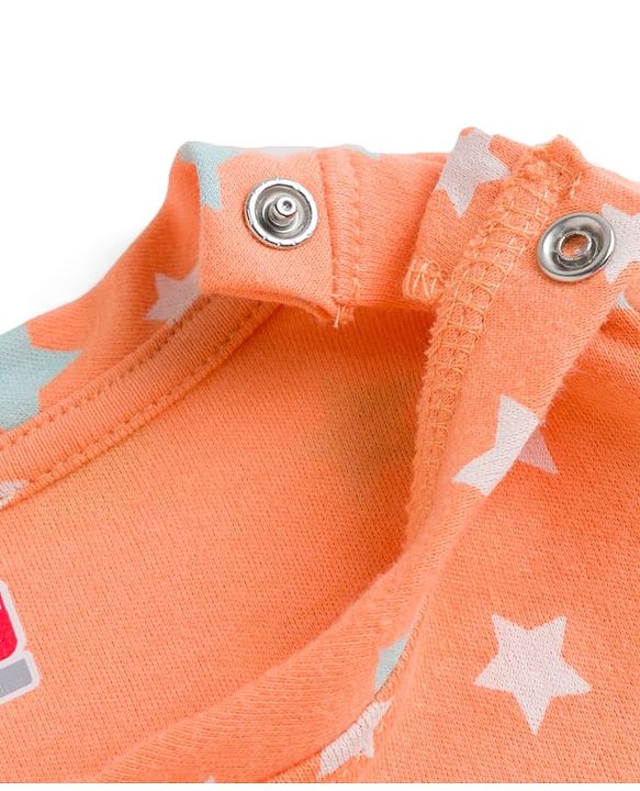 Babyhug Cotton Knit Full Sleeves T-Shirt & Pyjama Co-ord Night Suit With Star Print - Orange