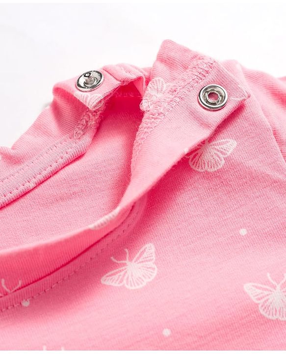 Babyhug Cotton Knit Full Sleeves T-Shirt & Pyjama Co-ord Night Suit With Butterfly Print - Pink