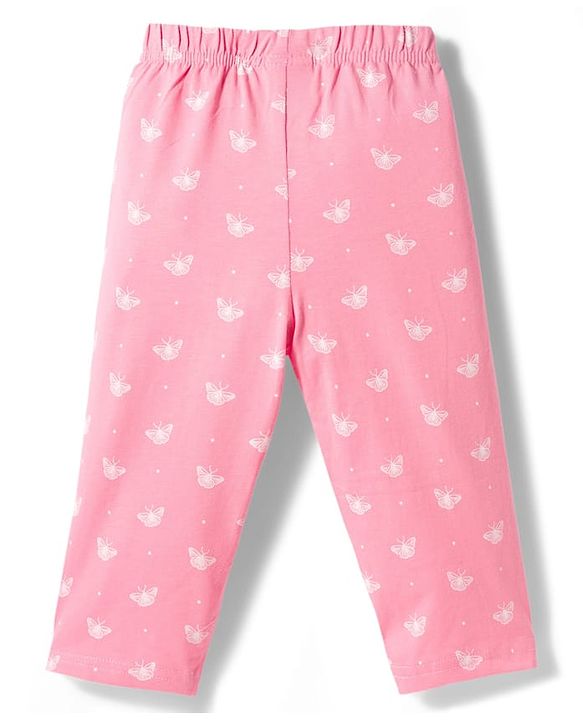 Babyhug Cotton Knit Full Sleeves T-Shirt & Pyjama Co-ord Night Suit With Butterfly Print - Pink