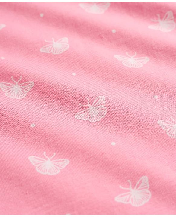 Babyhug Cotton Knit Full Sleeves T-Shirt & Pyjama Co-ord Night Suit With Butterfly Print - Pink