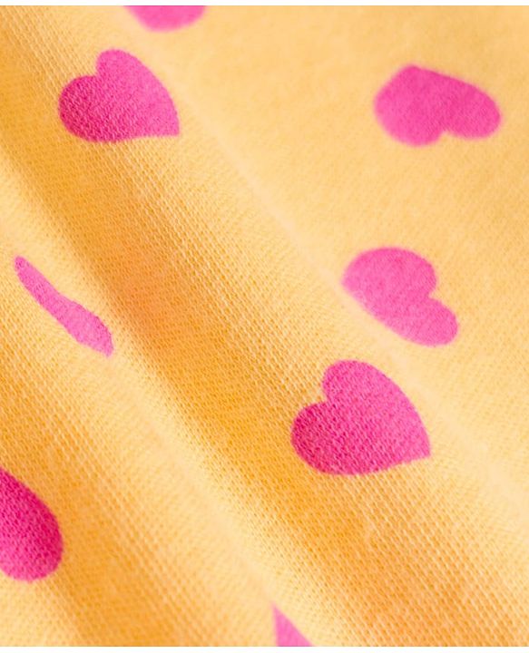 Babyhug Cotton Knit Full Sleeves T-Shirt & Pyjama Co-ord Night Suit With Heart Print - Yellow