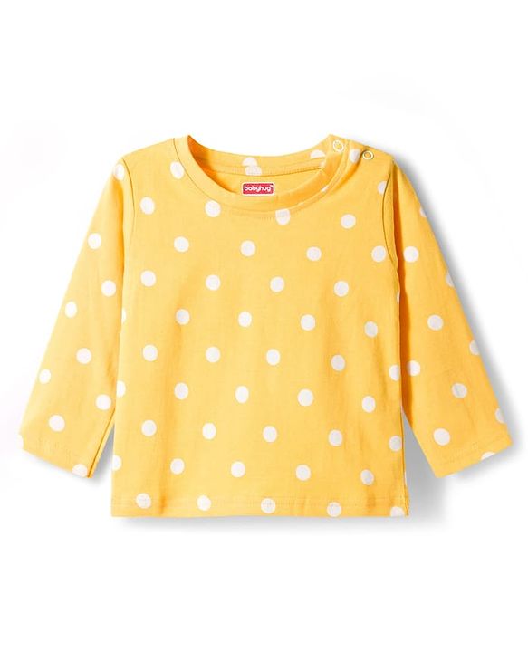 Babyhug Cotton Knit Full Sleeves T-Shirt & Pyjama Co-ord Night Suit With Polka Dot Print - Yellow