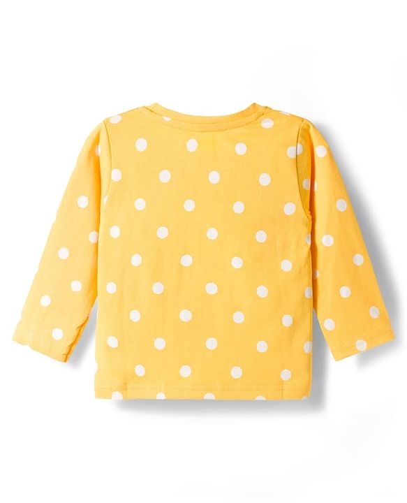 Babyhug Cotton Knit Full Sleeves T-Shirt & Pyjama Co-ord Night Suit With Polka Dot Print - Yellow