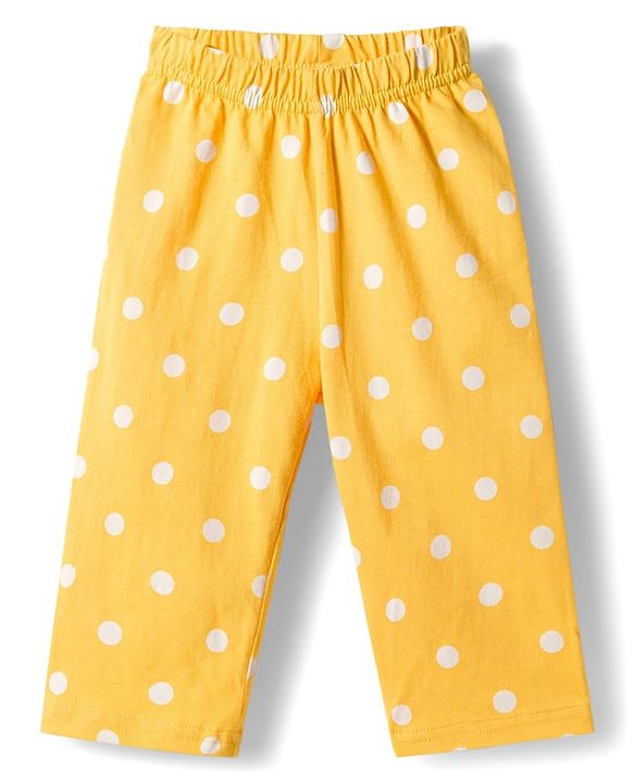 Babyhug Cotton Knit Full Sleeves T-Shirt & Pyjama Co-ord Night Suit With Polka Dot Print - Yellow