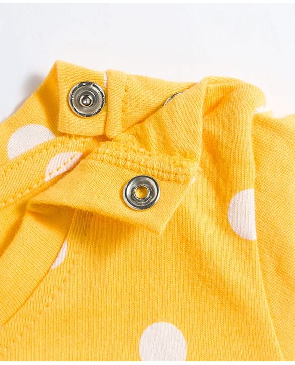 Babyhug Cotton Knit Full Sleeves T-Shirt & Pyjama Co-ord Night Suit With Polka Dot Print - Yellow