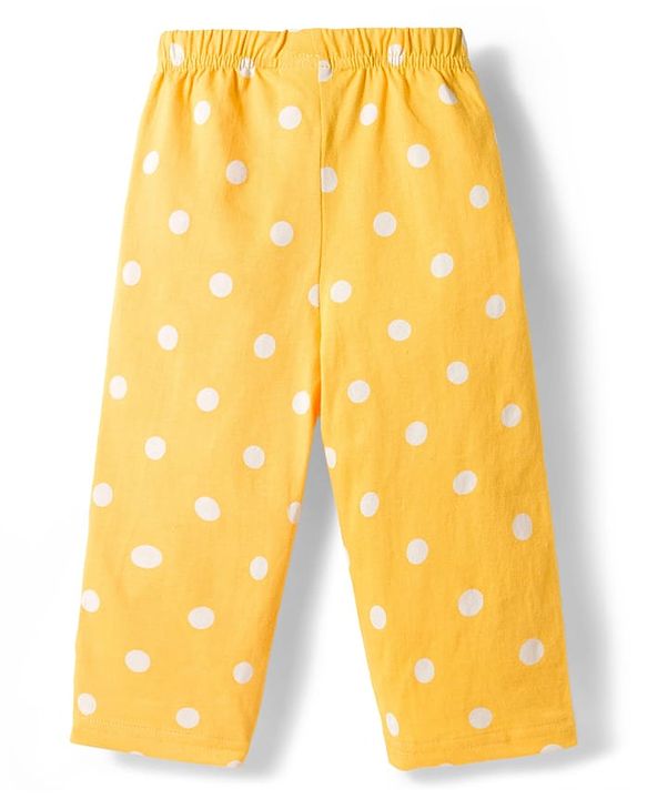 Babyhug Cotton Knit Full Sleeves T-Shirt & Pyjama Co-ord Night Suit With Polka Dot Print - Yellow