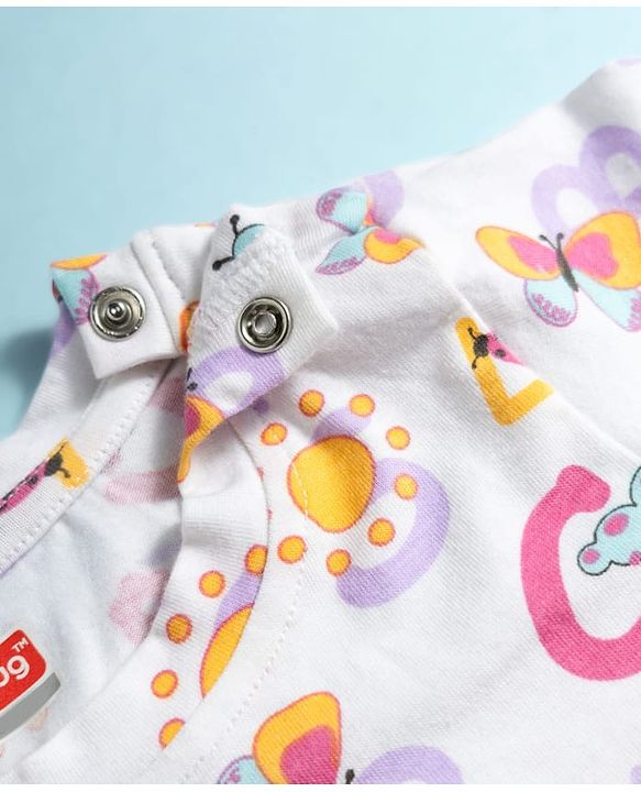 Babyhug Cotton Knit Full Sleeves T-Shirt & Pyjama Co-ord Night Suit With Ladybug & Caterpillar Print - White