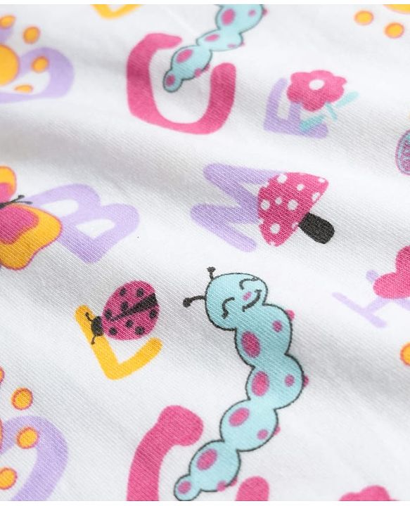 Babyhug Cotton Knit Full Sleeves T-Shirt & Pyjama Co-ord Night Suit With Ladybug & Caterpillar Print - White