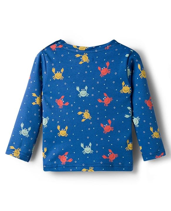 Babyhug Cotton Knit Full Sleeves T-Shirt & Pyjama Co-ord Night Suit With Crab Print - Navy Blue
