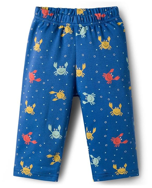 Babyhug Cotton Knit Full Sleeves T-Shirt & Pyjama Co-ord Night Suit With Crab Print - Navy Blue