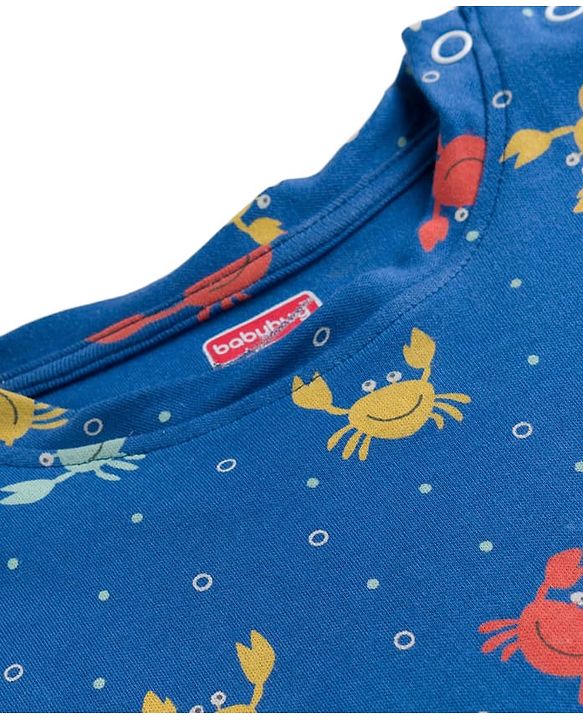 Babyhug Cotton Knit Full Sleeves T-Shirt & Pyjama Co-ord Night Suit With Crab Print - Navy Blue