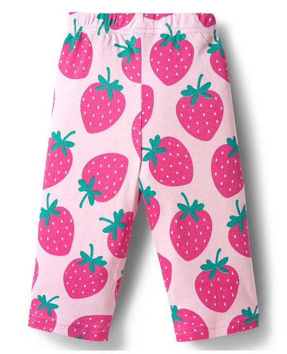 Babyhug Cotton Knit Full Sleeves T-Shirt & Pyjama Co-ord Night Suit With Strawberry Print - Pink