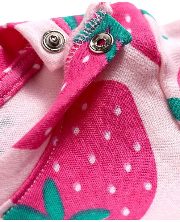 Babyhug Cotton Knit Full Sleeves T-Shirt & Pyjama Co-ord Night Suit With Strawberry Print - Pink