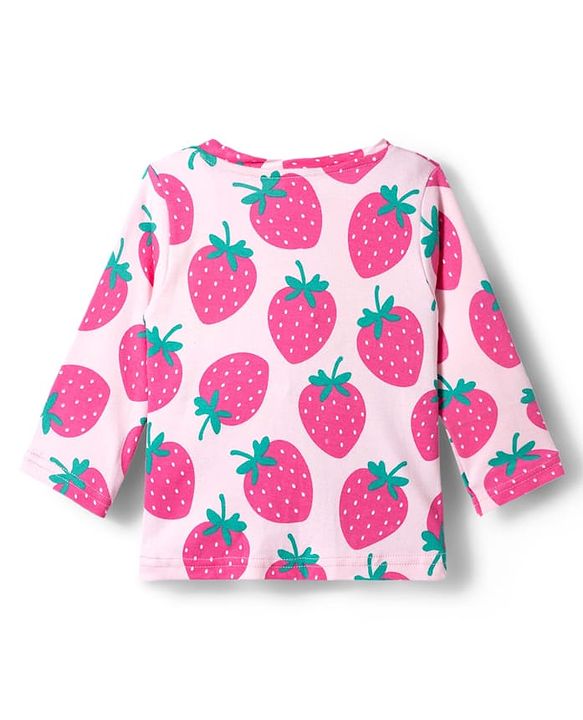 Babyhug Cotton Knit Full Sleeves T-Shirt & Pyjama Co-ord Night Suit With Strawberry Print - Pink