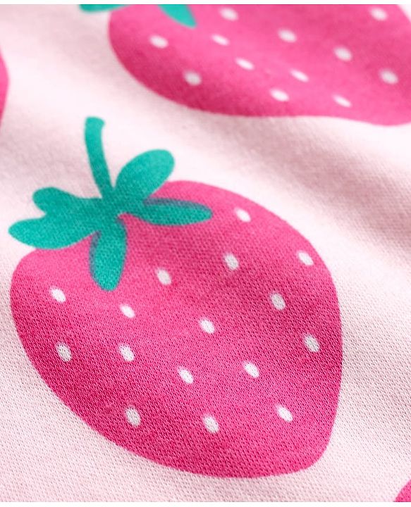 Babyhug Cotton Knit Full Sleeves T-Shirt & Pyjama Co-ord Night Suit With Strawberry Print - Pink