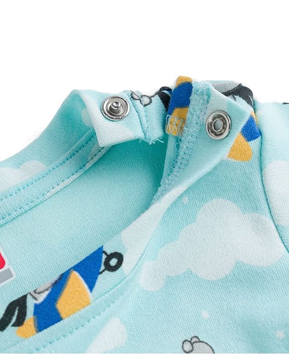 Babyhug Cotton Knit Full Sleeves T-Shirt & Pyjama Co-ord Night Suit With Teddy Bear Print - Aqua